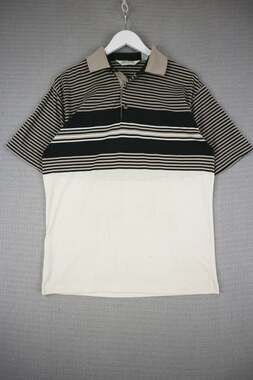 Vintage Ash Creek Trading Men's Polo Shirt Striped Black Cream Size M